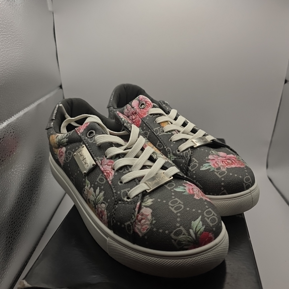 Bebe Floral Gray and Pink Sneakers